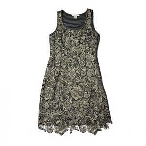 Sans Souci Black and Gold Lace Dress Size S Sleeveless Classy Scoop Neck